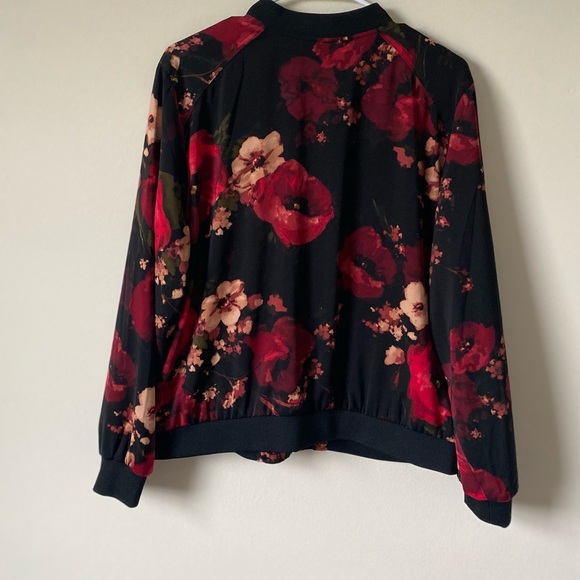 Susan Graver Black and Red Floral Bomber Jacket - Picture 4 of 8